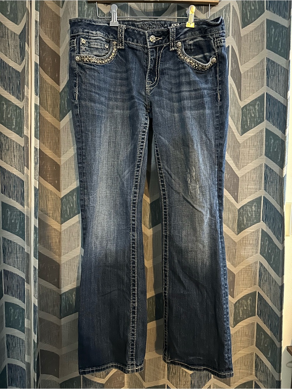 Miss Me Jeans Women's 32x32 Blue Denim Boot Cut Low Rise Distressed JW6132BV